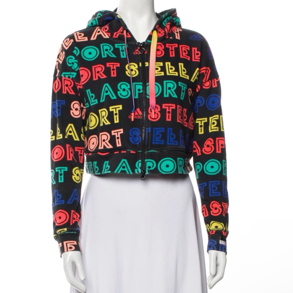 Adidas x Stella McCartney Crop Windbreaker with Colorful Lettering